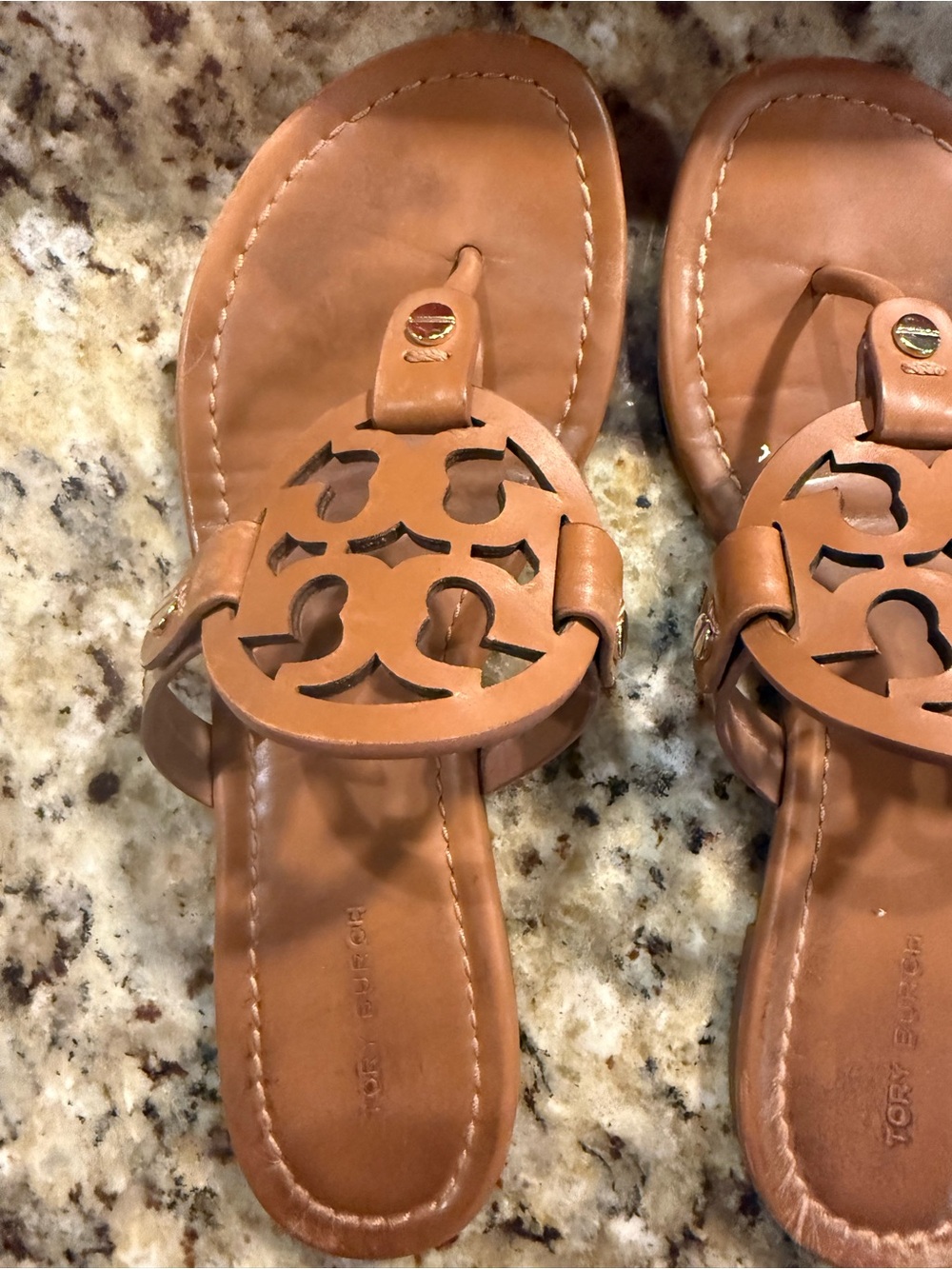 Tory Burch Tan Leather Logo Thong Sandals